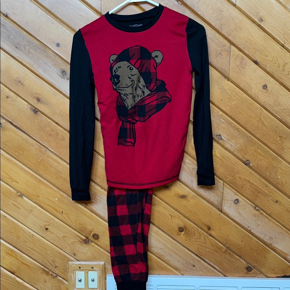 Cuddl Duds Red and Black Bear Pajama Set